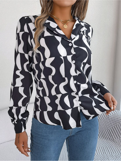 Women's Colour Block Long Sleeve Shirt | Notched Lapel