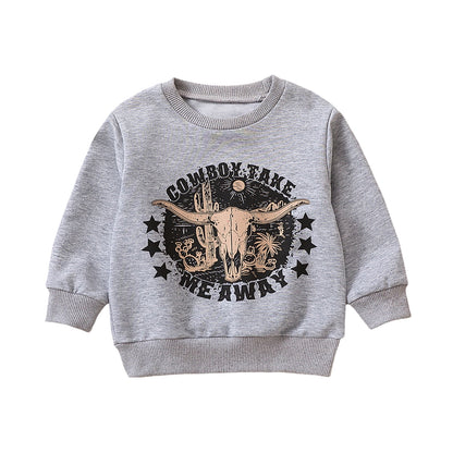 Children's Cotton Letter & Cow Print Sweatshirt | Kids Top