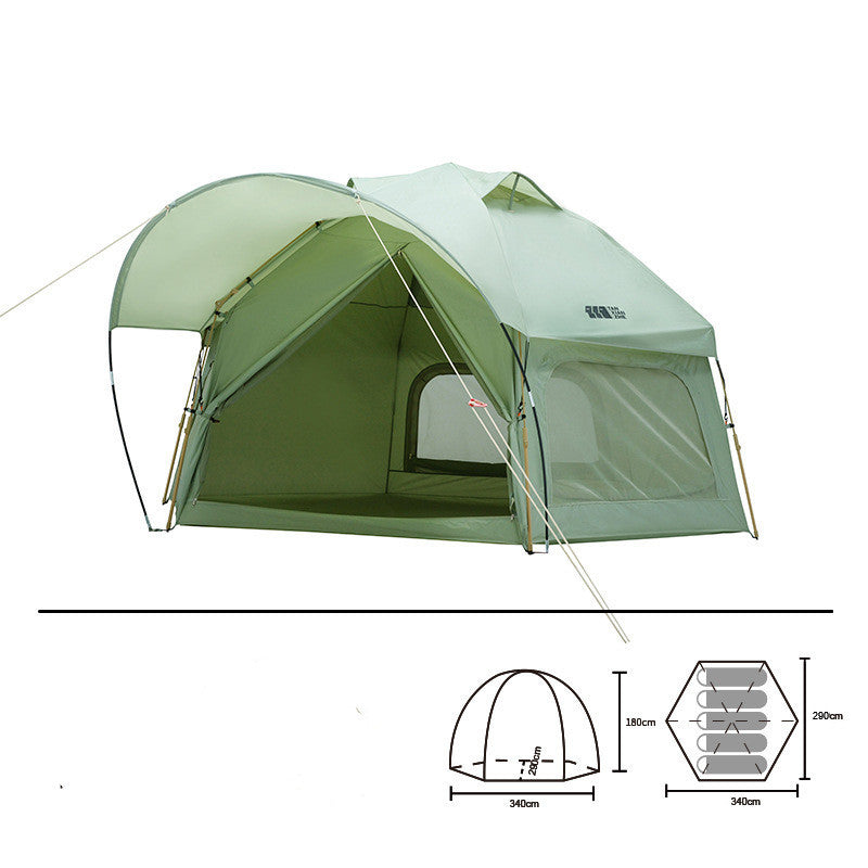 Hexagonal Bionic Camping Tent – 340×290×180cm One-Piece 210T PU Waterproof Tent Light Green & Khaki