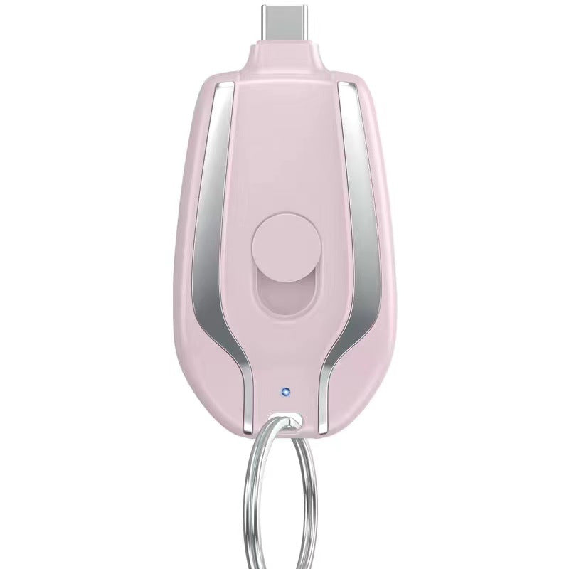 Keyring Emergency Power Bank – 1,500mAh Mini Portable Charger iPhone & USB-C Black & Pink