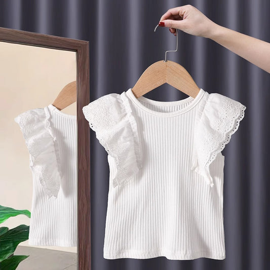 Girls Sleeveless Lace-Trim Summer Top – 4 Colours