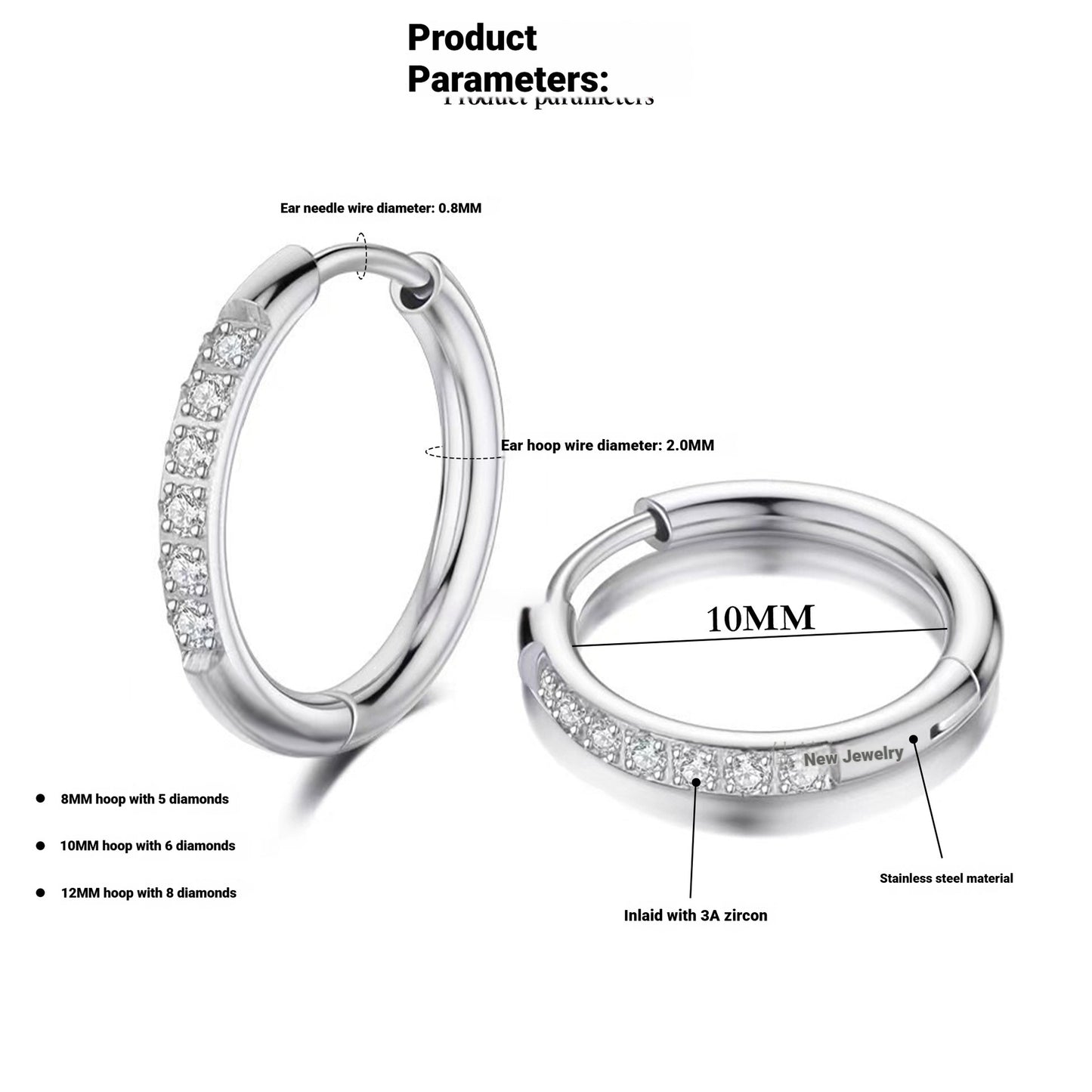 Stainless Steel Earrings With Diamond Zirconia And Plain Rings