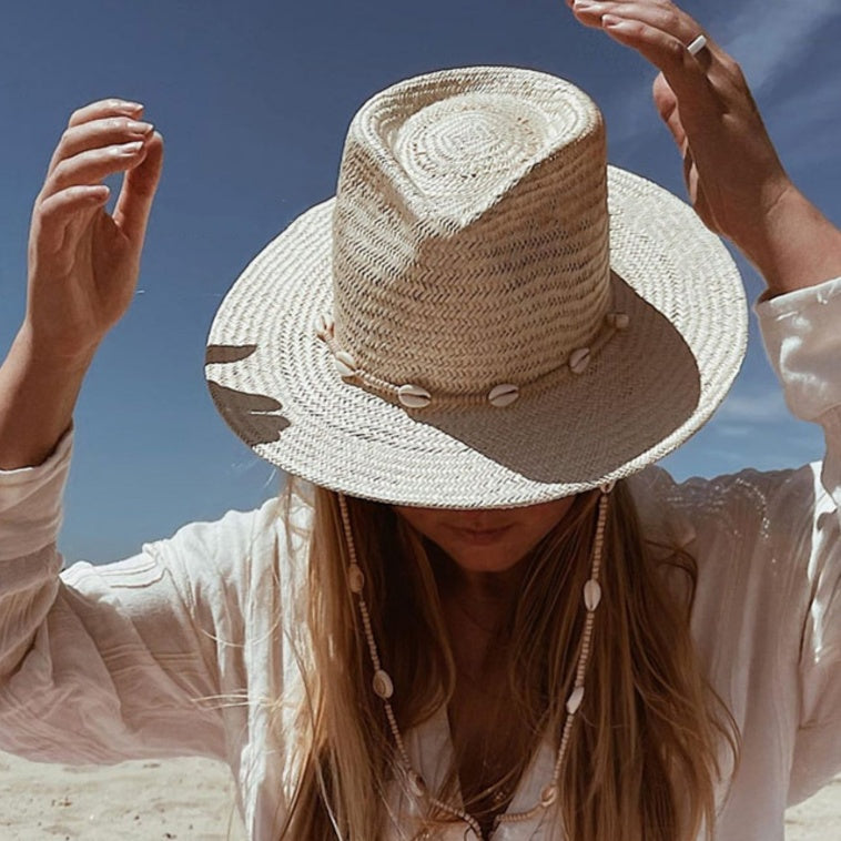 Women's Papyrus Conical Sun Hat with Shell Chain | Bohemian Summer Hat