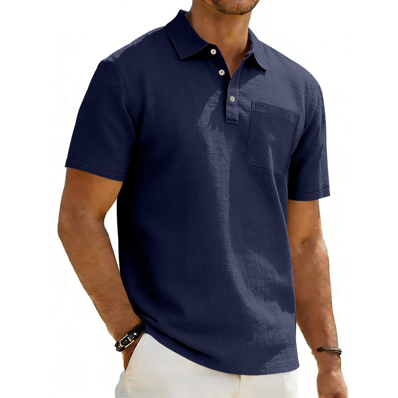 Men's Linen Blend Lapel Polo Shirt | Short Sleeve