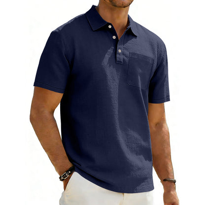 Men's Linen Blend Lapel Polo Shirt | Short Sleeve