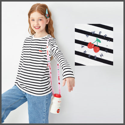 Girls Striped Cotton Long Sleeve Top | Ages 7–14, 3 Colours
