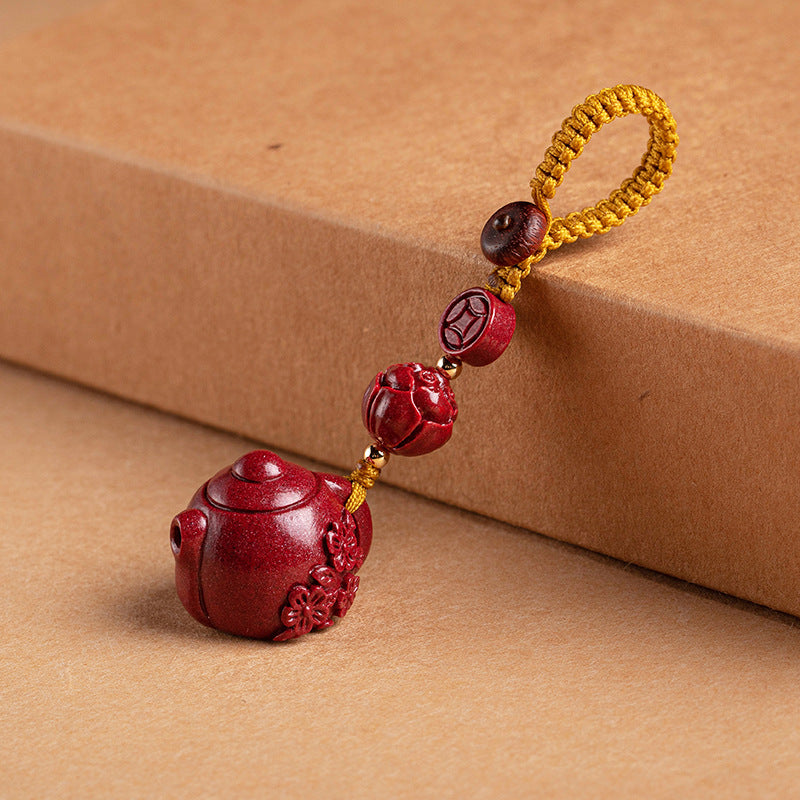 Cinnabar Plum Blossom Pot Keychain | Traditional Design