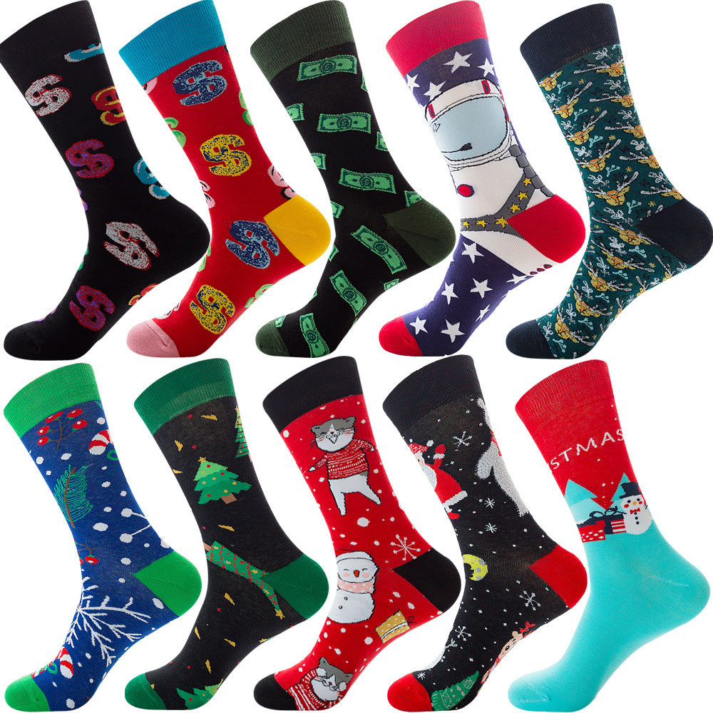 Men's Cotton Socks – 10 Pairs Mid-Calf Patterned Socks EU 39-45 23 Designs
