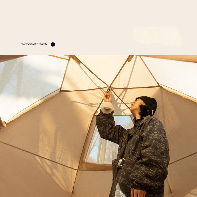 Hexagonal Bionic Camping Tent – 340×290×180cm One-Piece 210T PU Waterproof Tent Light Green & Khaki