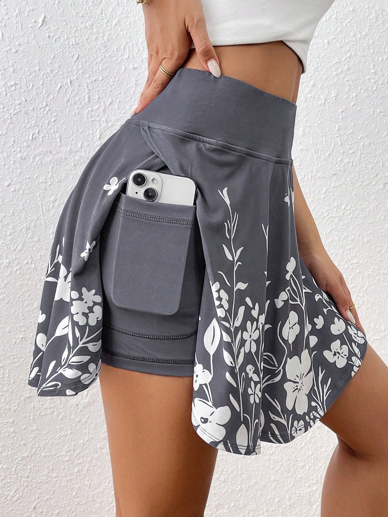 Women's High Waist Floral Print Skort with Pockets