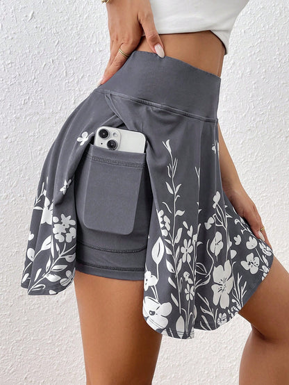 Women's High Waist Floral Print Skort with Pockets