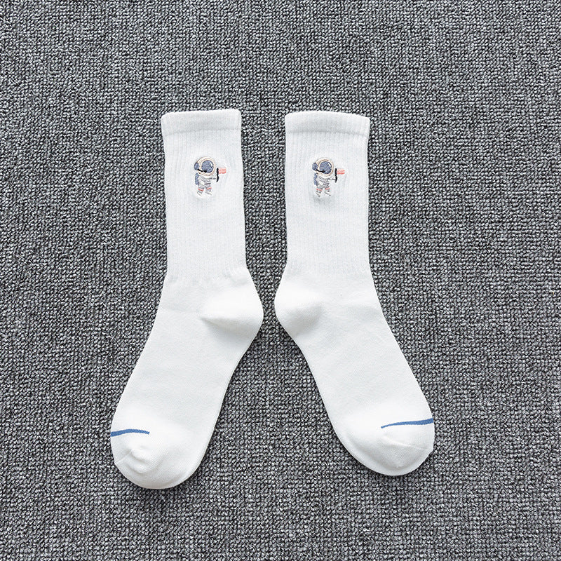 Unisex Astronaut Embroidered Cotton Socks – Japanese Style 8 Colours