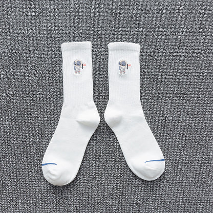 Unisex Astronaut Embroidered Cotton Socks – Japanese Style 8 Colours