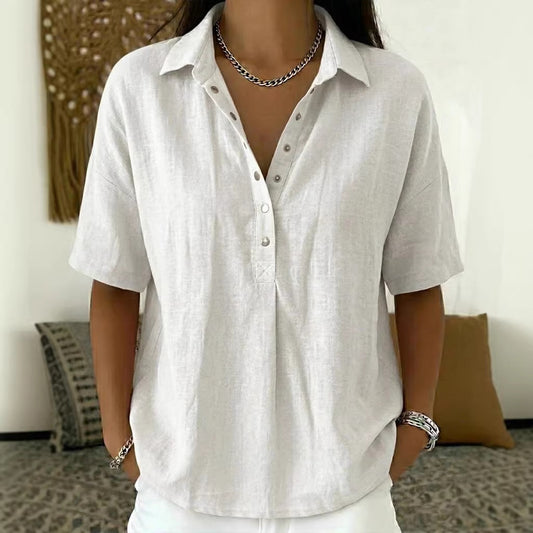 Women's Single-Breasted Lapel Short-Sleeve Shirt