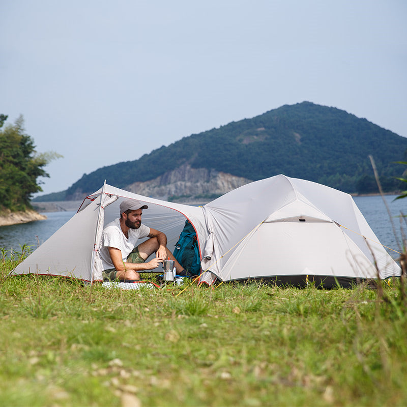 Ultralight 2-Person 3-Season Camping Tent – 20D Nylon Double-Layer Aluminium Poles Grey & Purple