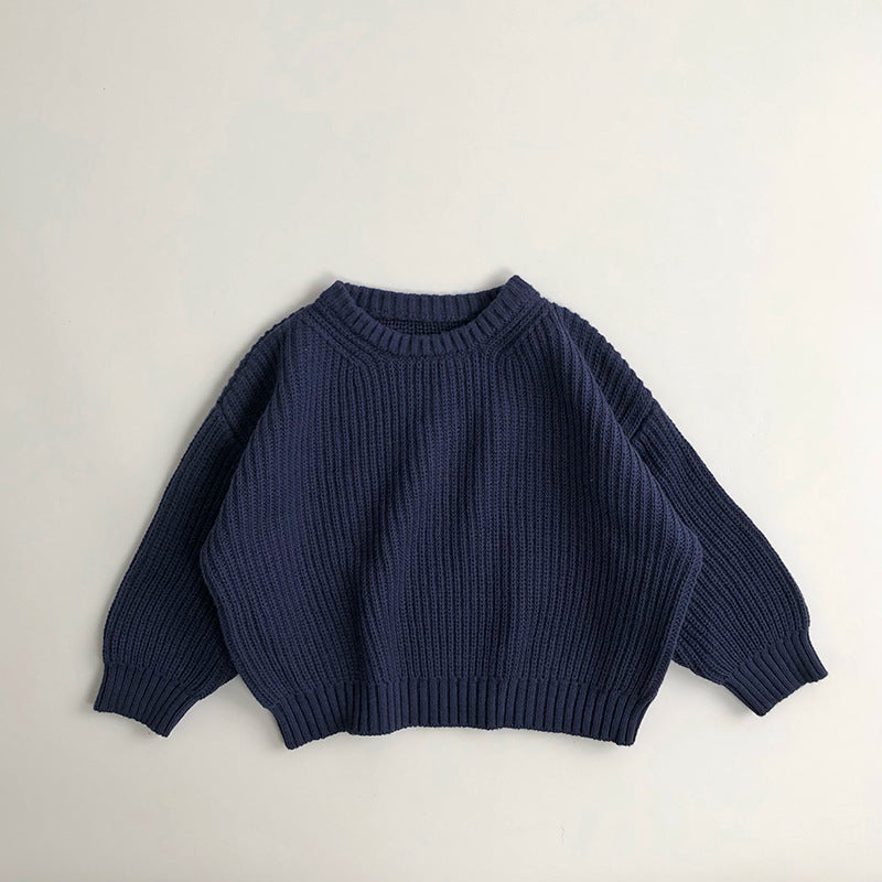 Children's Solid Colour Round Neck Knit Sweater | Boys & Girls Jumper