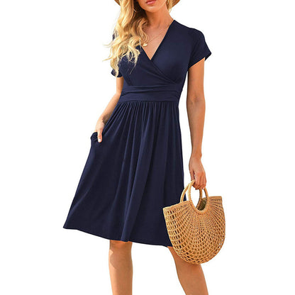 Women's Printed Midi Dress – High Waist, V-Neck & Pocket | S–3XL