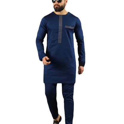 Men's African Ethnic Style Casual Suit | Cotton Blend Shirt & Trousers