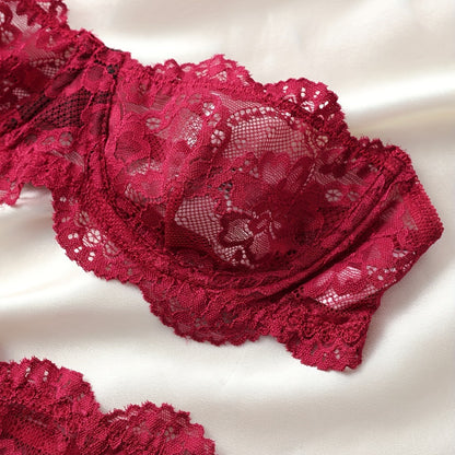 Women's Lace Floral Lingerie Set in Wine Red | Bra & Knicker Set