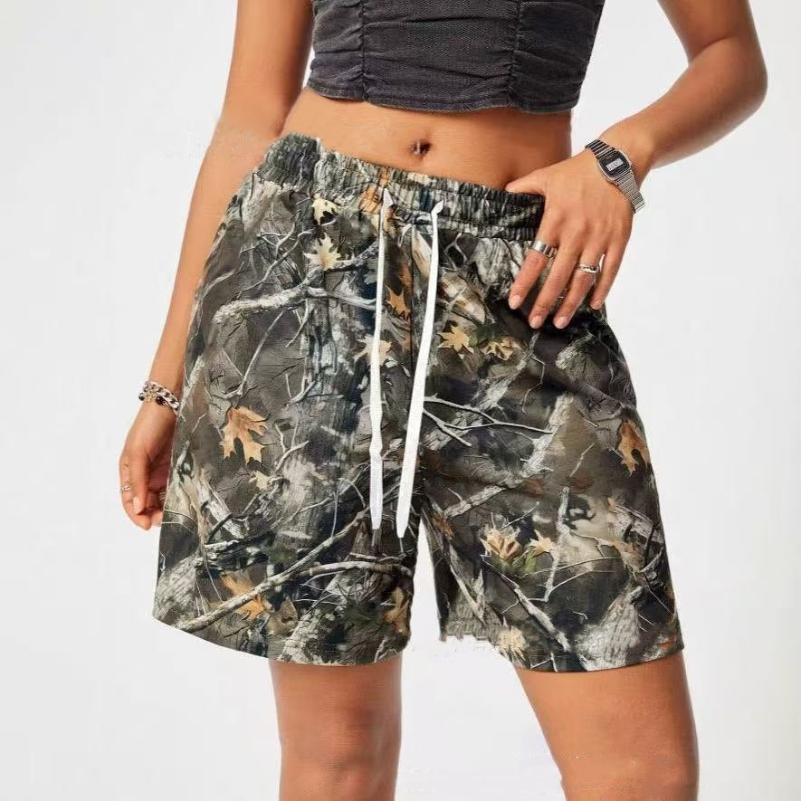 Women's Loose Casual Drawstring Camouflage Print Shorts