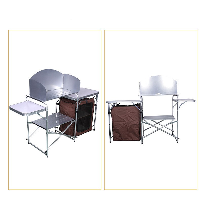 Folding Outdoor Kitchen & BBQ Table – Aluminium Alloy Camp Kitchen with Storage Cabinet