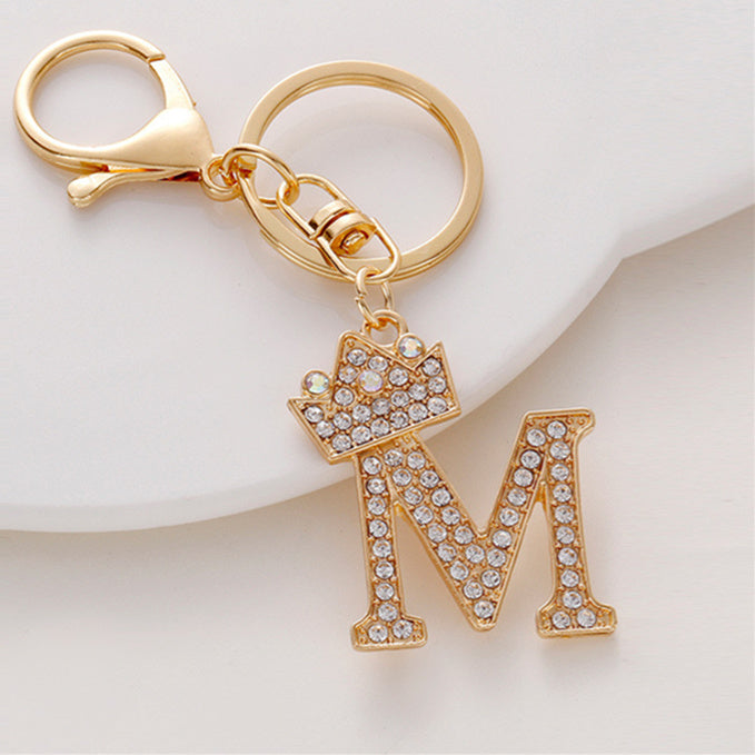Crystal Crown Initial Letter Keychain A-Z