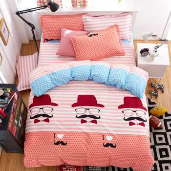 Cartoon Print Twill Polyester Bedding Set – 4-Piece, 17 Colours