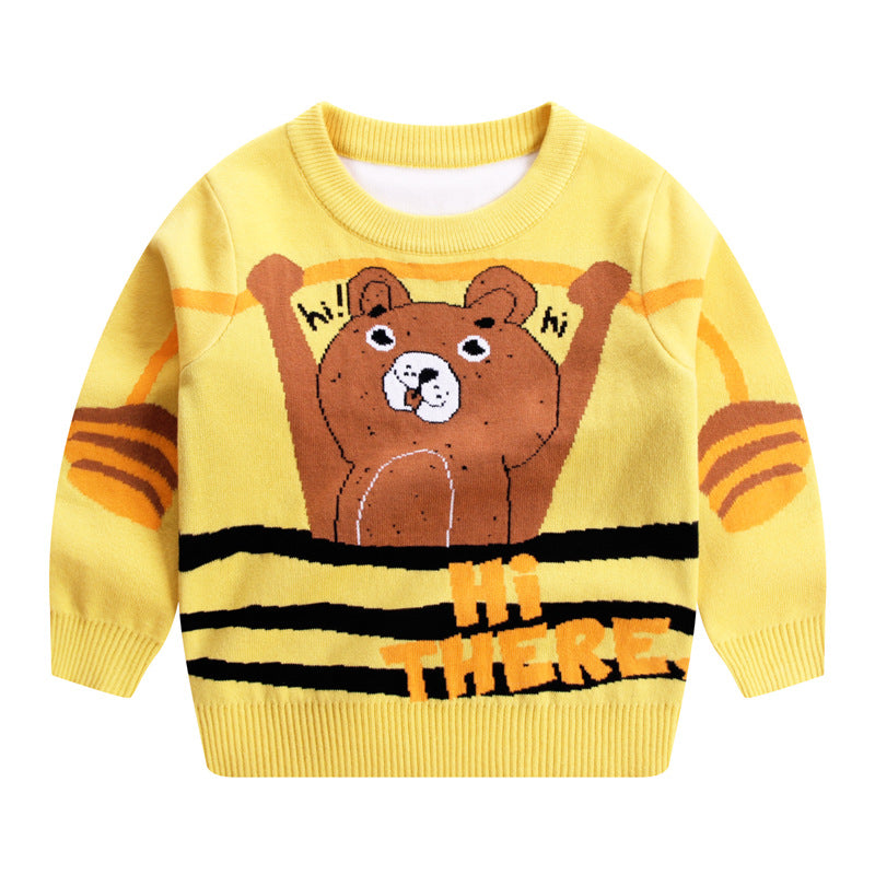 Kids Double-Layer Cotton Cartoon Print Sweater | Unisex Jumper