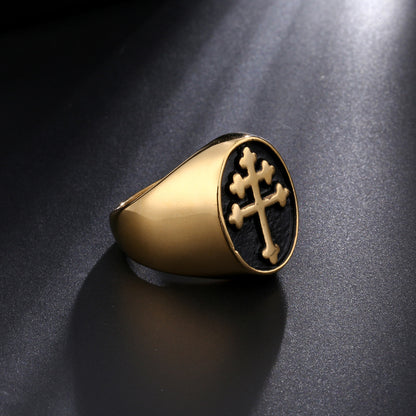 Men's Stainless Steel Cross Texture Ring – Croissant Weave Statement Band