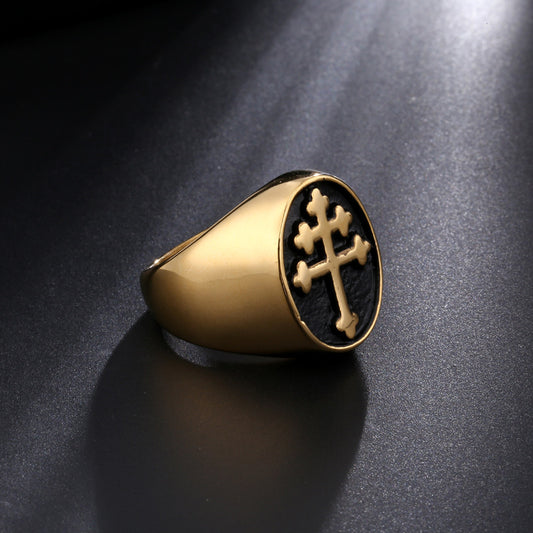 Men's Stainless Steel Cross Texture Ring – Croissant Weave Statement Band