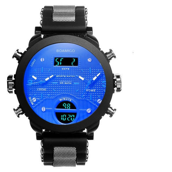 Men's Dual Display Quartz Watch – 3 Time Zones, Waterproof