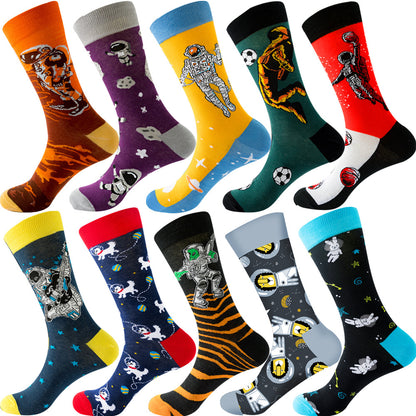 Men's Cotton Socks – 10 Pairs Mid-Calf Patterned Socks EU 39-45 23 Designs