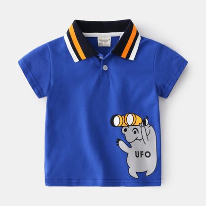 Boys' Cartoon Print Cotton Polo Shirt | Moisture-Wicking