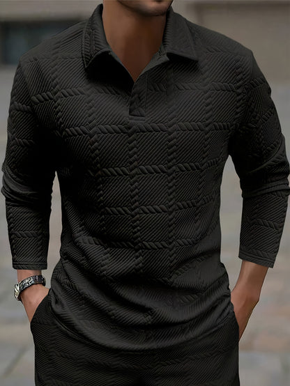 Men's Long Sleeve Polo Shirt – Slim Fit Button Lapel | 4 Colours | Sizes S–2XL