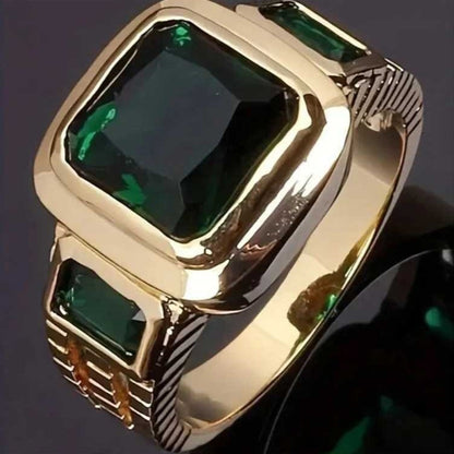Emerald Green Zircon Crown Ring | Exotic Gold Copper Statement Ring