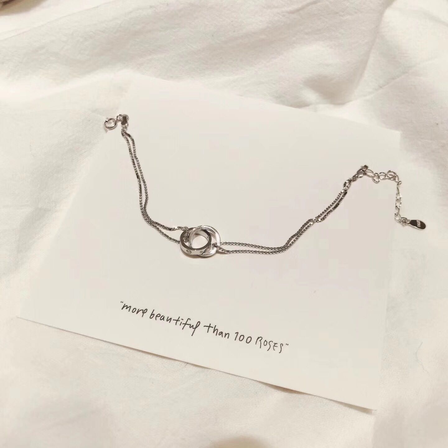 925 Sterling Silver Double Ring Chain Bracelet | Rose Gold & Silver