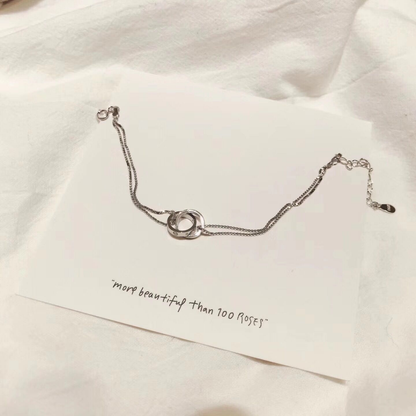 925 Sterling Silver Double Ring Chain Bracelet | Rose Gold & Silver