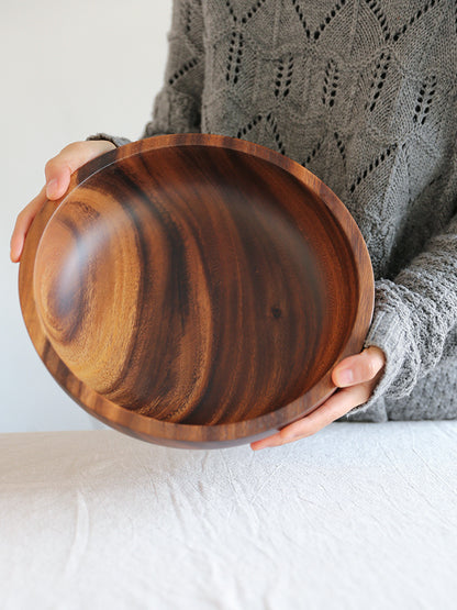 Handmade Wooden Bowl — Japanese Style Overglaze Wood Bowl for Salad, Fruit & Serving