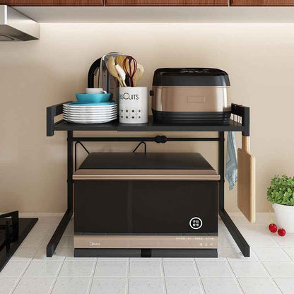 Retractable Metal Microwave Rack – 2-Layer Desktop Kitchen Shelf