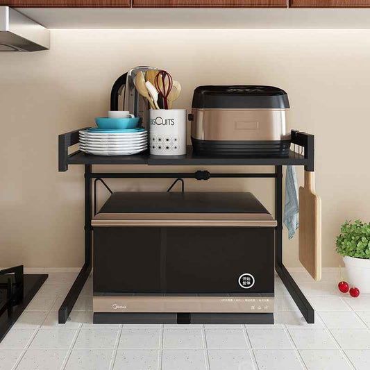 Retractable Metal Microwave Rack – 2-Layer Desktop Kitchen Shelf