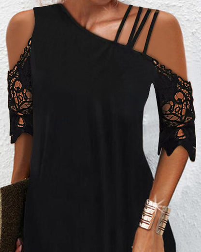 Women's Lace-Spliced One-Shoulder Midi Dress