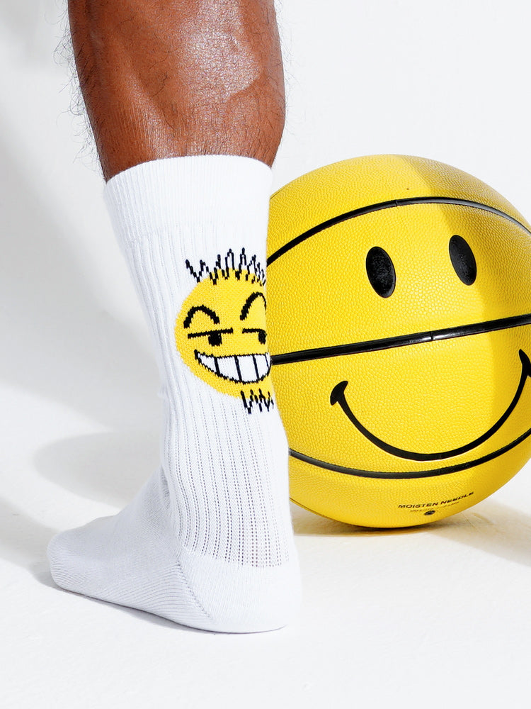 Men's White High-Tube Over-the-Calf Cotton Socks