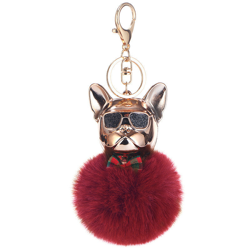 French Bulldog Pom-Pom Keychain | Fluffy Dog Bag Charm | JP Collections