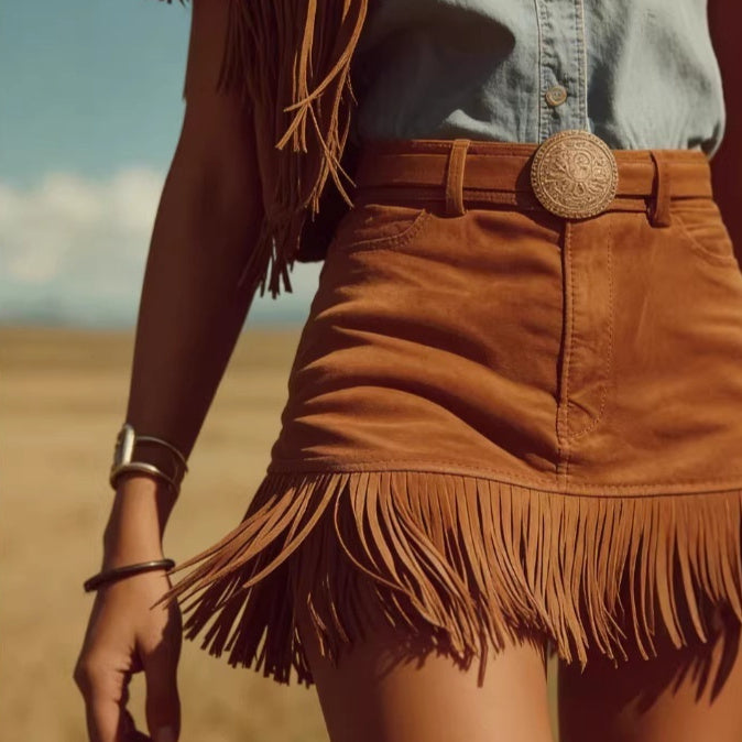 Women's Faux Suede Fringe Mini Skirt