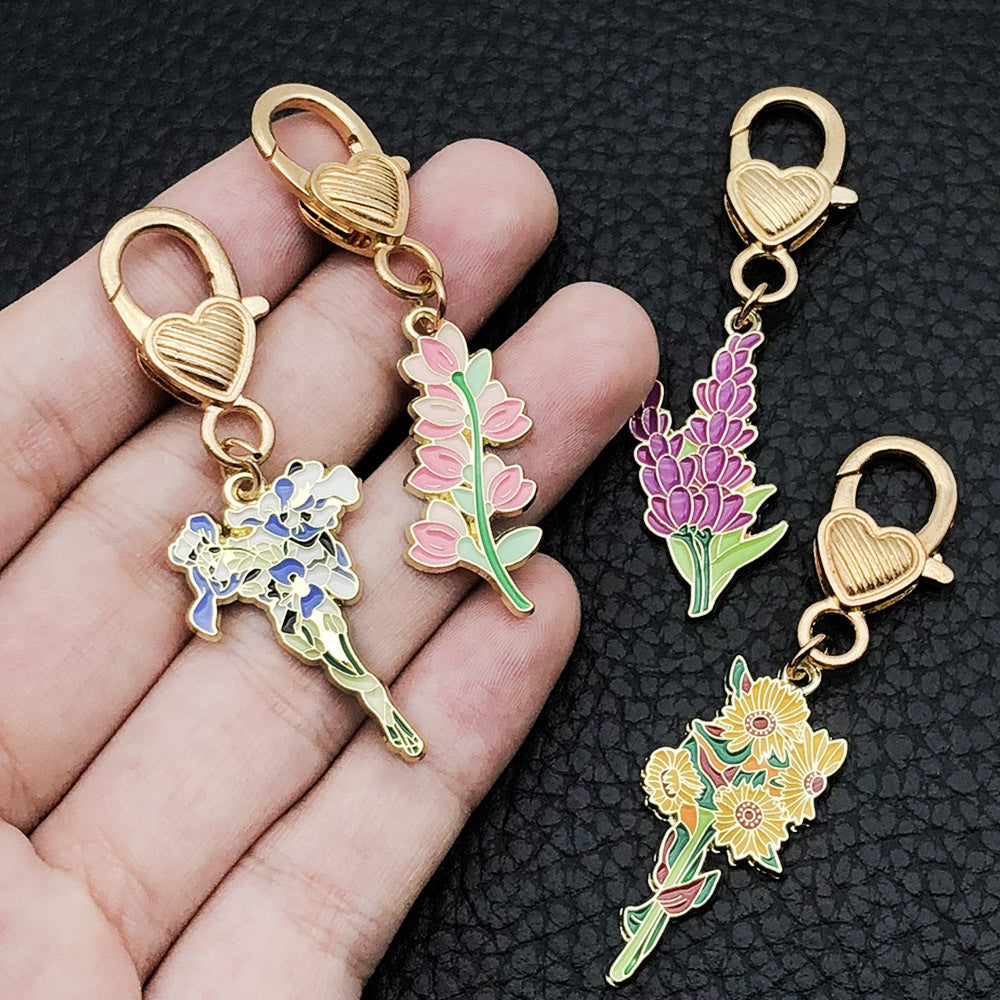 Oil Spot Glaze Flower Bouquet Keyring | Sunflower & Carnation