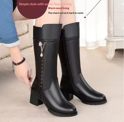 Women's Rhinestone Chunky-Heel High-Shaft Boots | EU 35-41