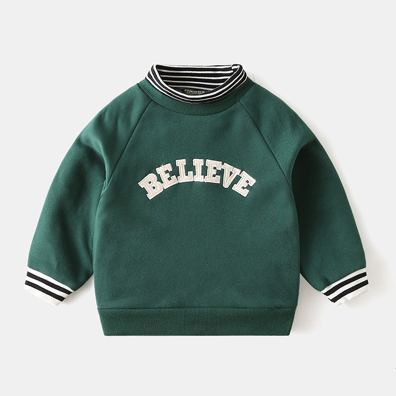 Children's Brushed Letter Print Fake Two-Piece Sweatshirt | Boys & Girls Top