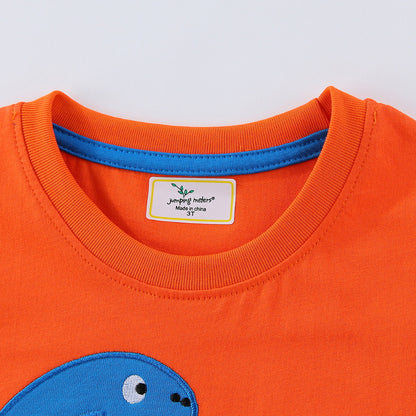 Kids Dinosaur Embroidery Cotton T-Shirt | Short Sleeve