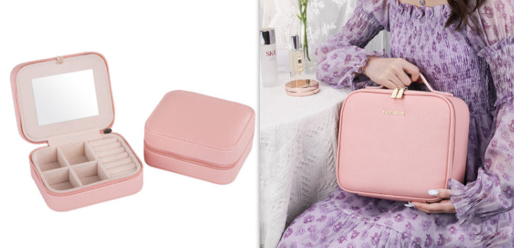 LED Cosmetic Case with Lighted Mirror — Large Capacity PU Leather Makeup Bag, 12" & 16"