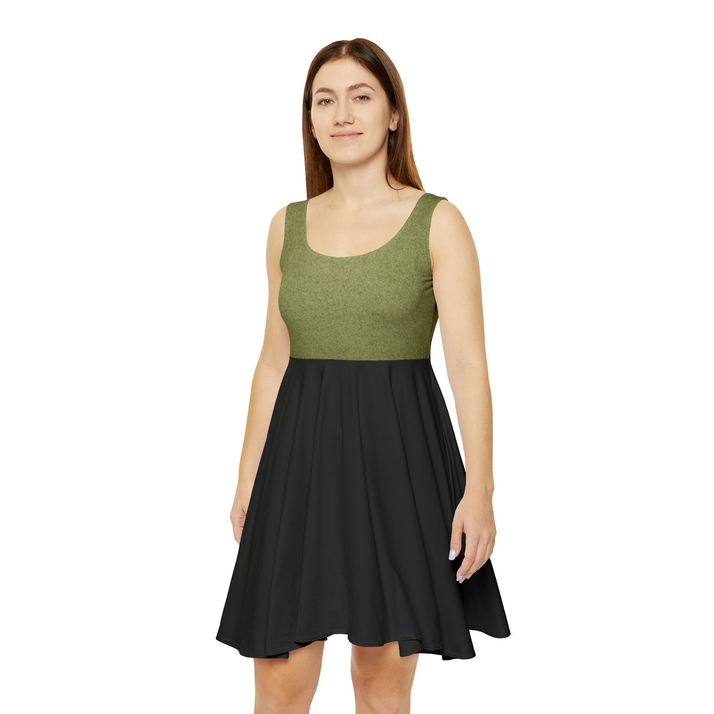Women's Parker Square Skater Dress – Olive & Black Casual A-Line Tank Dress